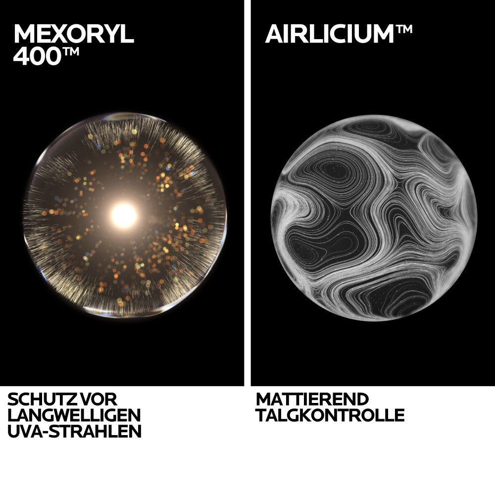 La Roche-Posay Anthelios UVMune 400: Mexoryl 400 für Schutz vor langwelligen UVA-Strahlen und Airlicium für mattierende Talgkontrolle.