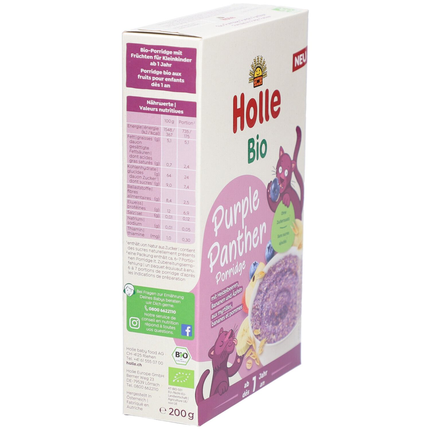 Holle Bio-Purple Panther Haferbrei – Mit Dinkel & Blaubeeren