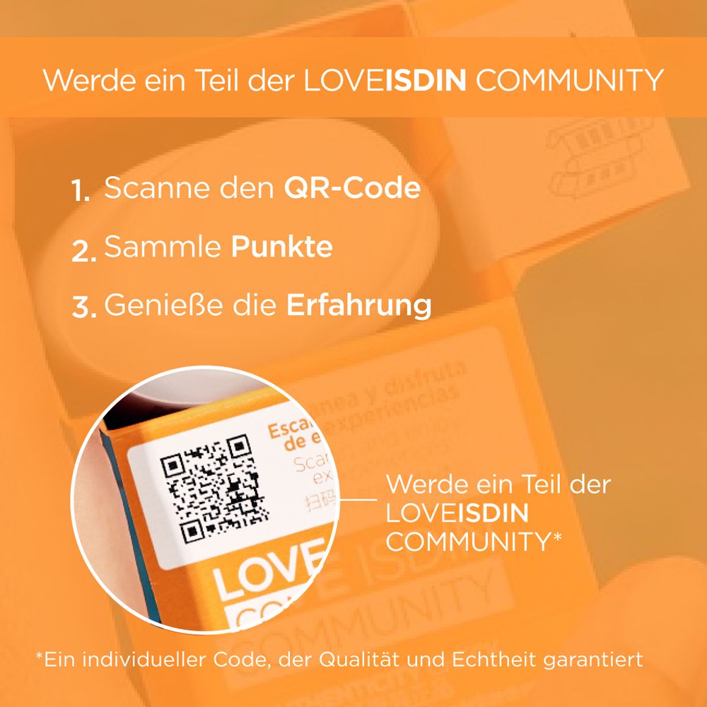 QR-Code auf Verpackung. Text: Werde ein Teil der LOVEISDIN COMMUNITY.