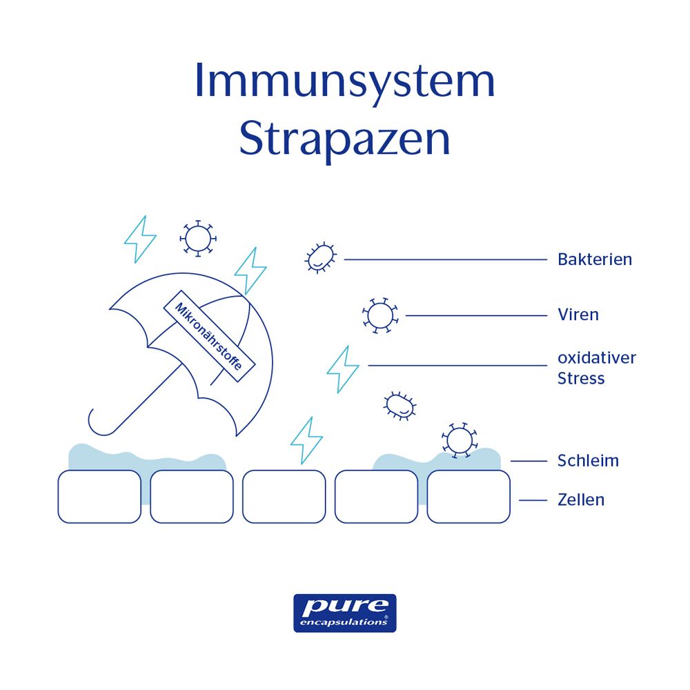 Grafik: Immunsystem. Schutz durch Mikronährstoffe vor Bakterien, Viren und oxidativem Stress. Marke: pure encapsulations.