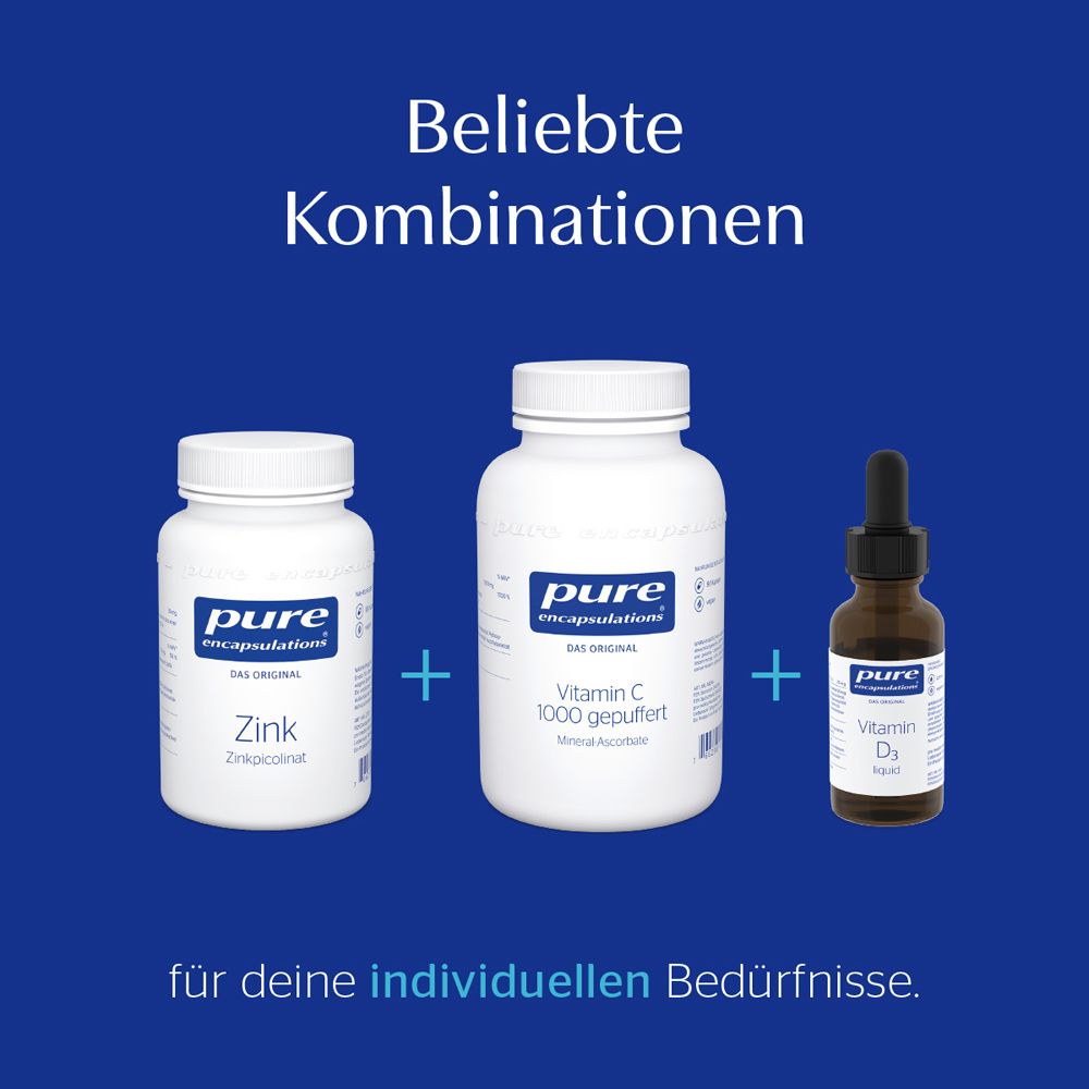 Drei Flaschen: Zink, Vitamin C 1000 gepuffert, Vitamin D3. Text: Für deine individuellen Bedürfnisse.