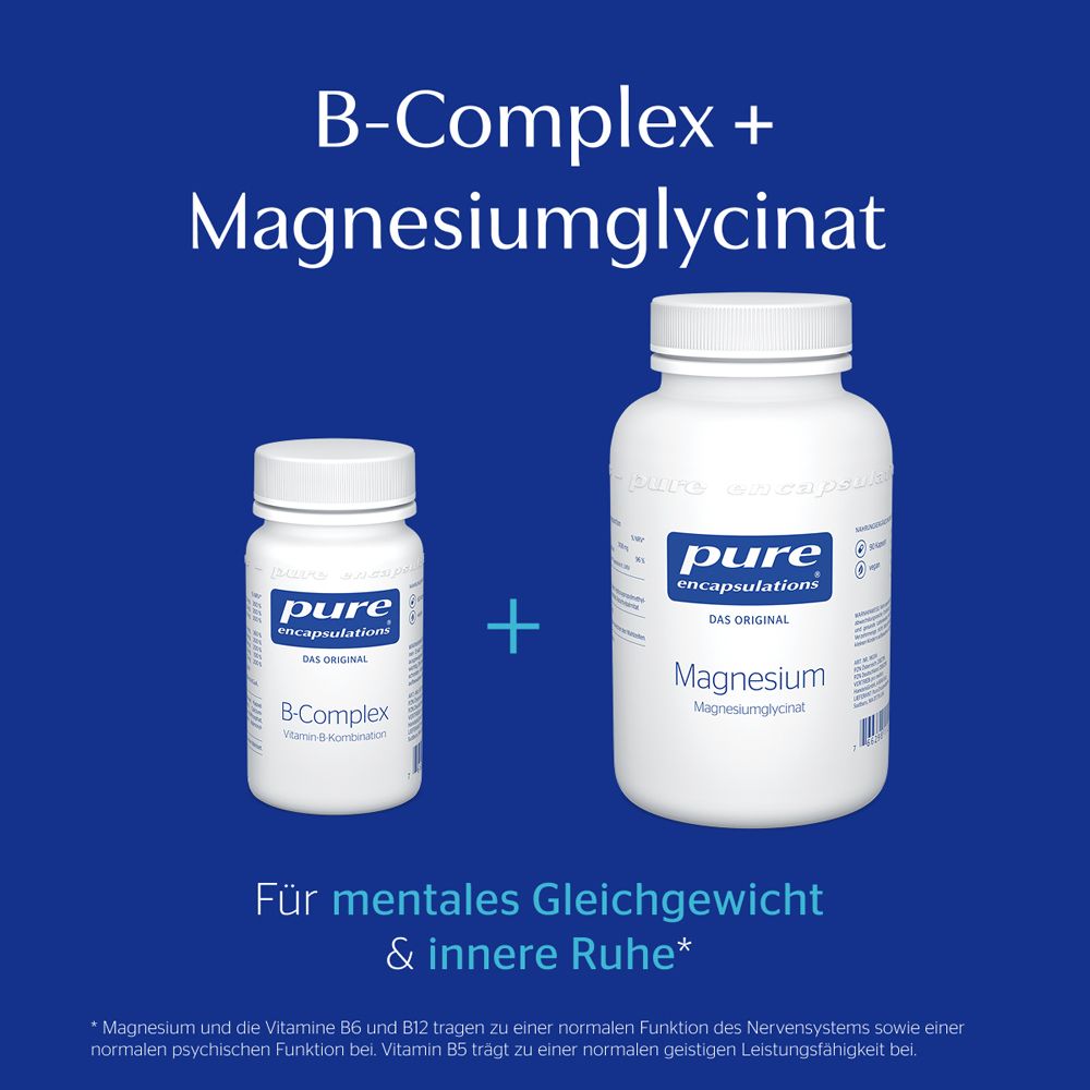 pure encapsulations® B-Complex und Magnesiumglycinat Dosen für mentale Balance und innere Ruhe.