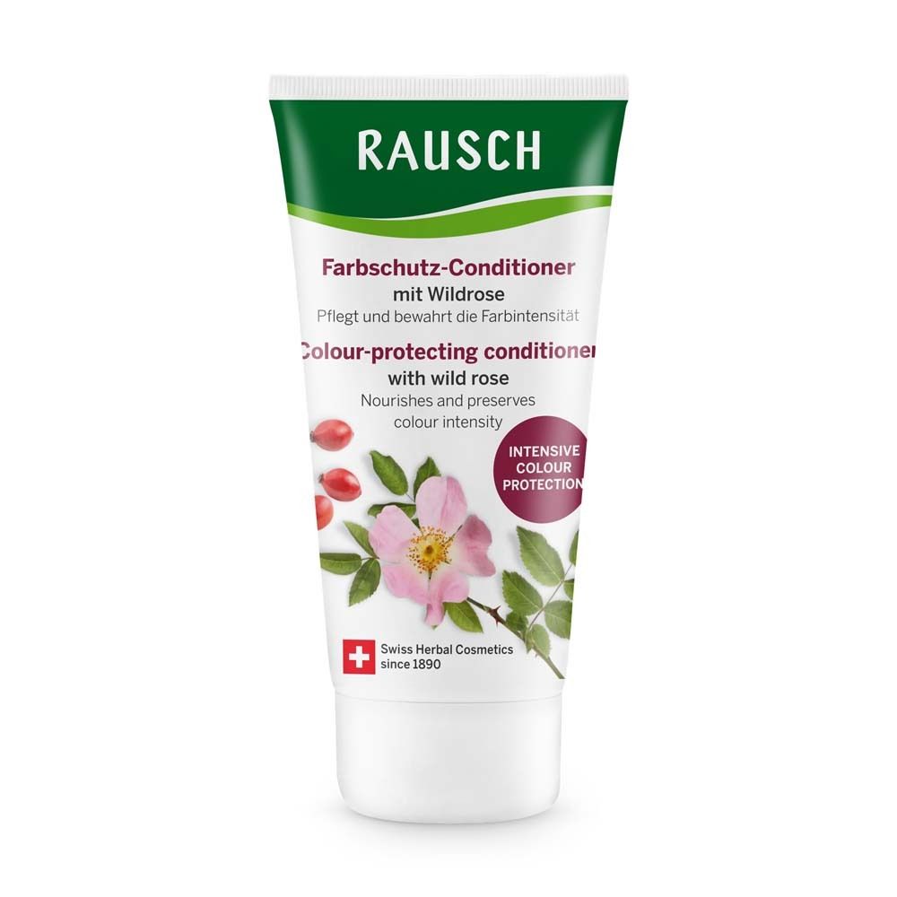 Weiß-grüne Tube mit Produktbezeichnung und Wildrosen-Illustration. Schweizer Kräuterkosmetik.