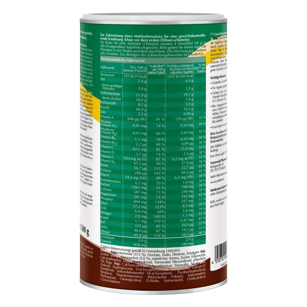 Rückseite der Yokebe-Dose. Nährwerttabelle und weitere Informationen. Text in Deutsch.