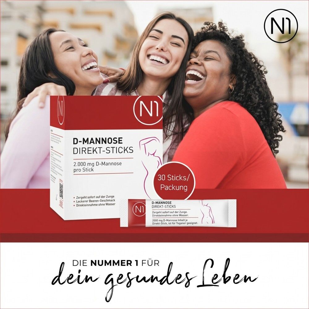 Darstellung der direkten Einnahme von D-Mannose Direkt-Sticks ohne Wasser.