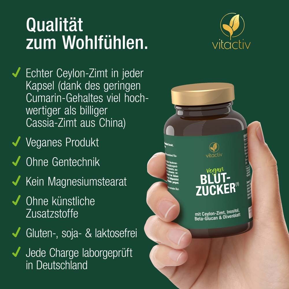 Hand hält Kapsel-Dose. Text: Qualität zum Wohlfühlen. Vegan, ohne Gentechnik, ohne Magnesiumstearat, gluten-, soja- & laktosefrei.