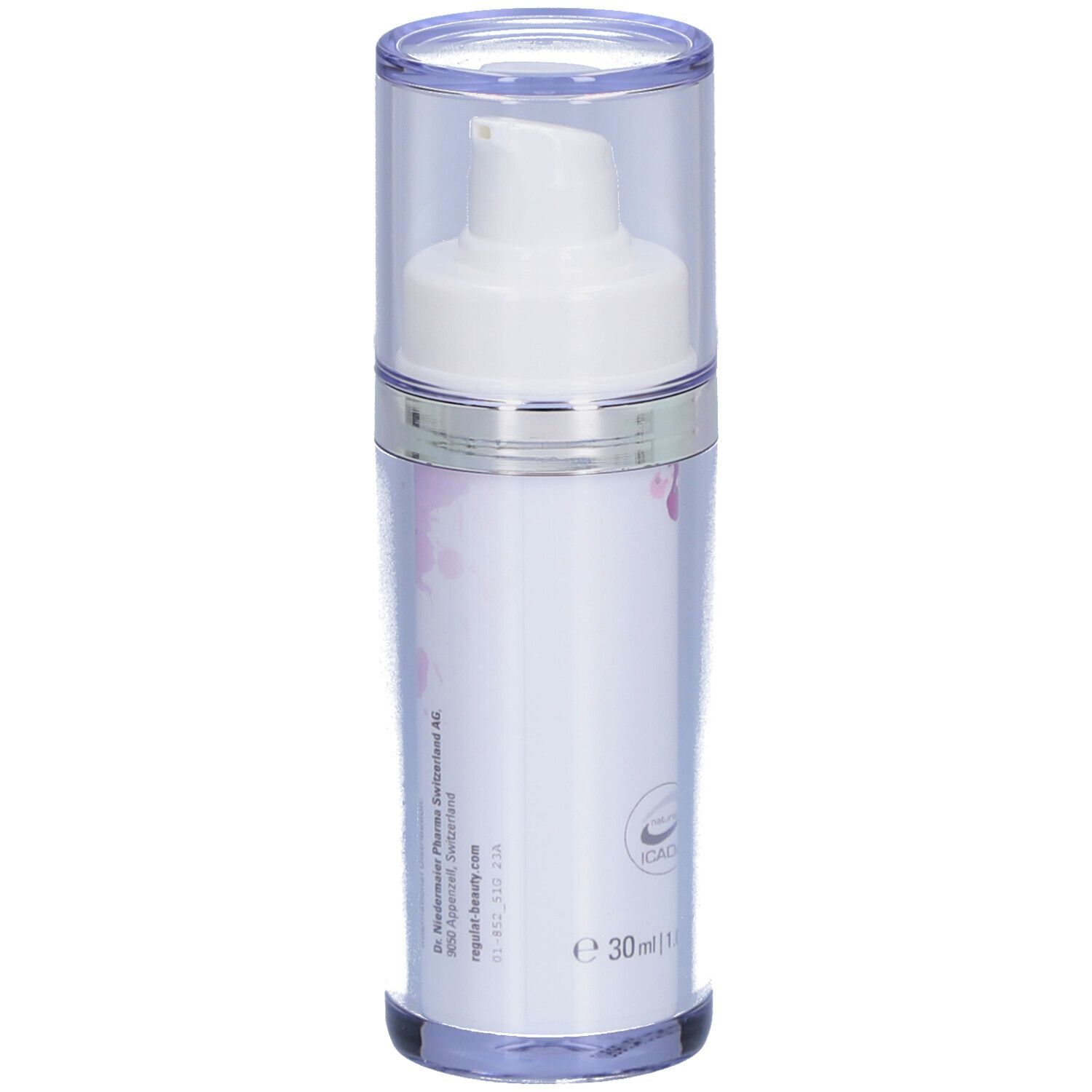 Flasche mit Pumpkopf. Aufschrift: Regulat Beauty, Anti Aging Night Repair. Mit Herstellerinformationen.