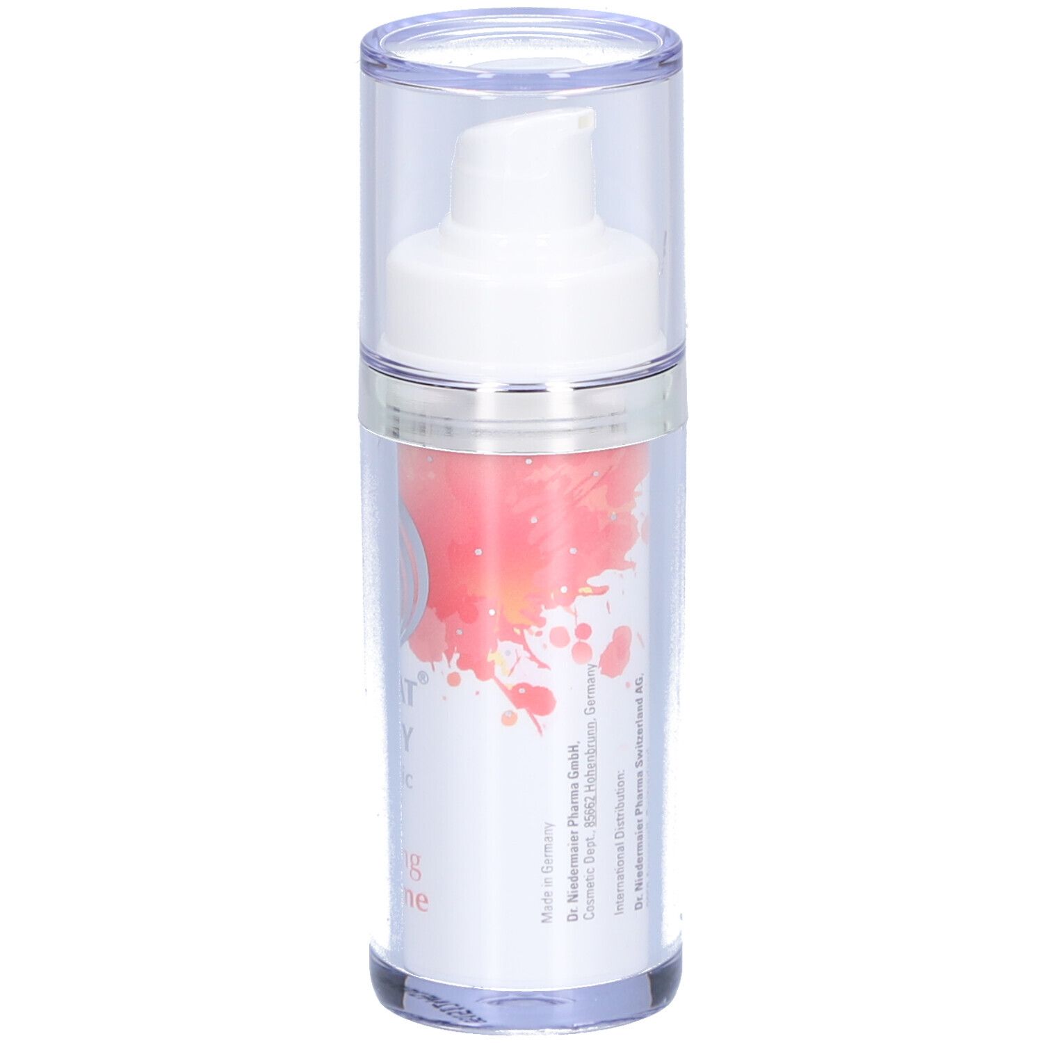 Creme-Spender mit transparentem Deckel. Aufschrift: Regulat Beauty bio organic, Anti Aging Day Creme. Rückseite mit Text.