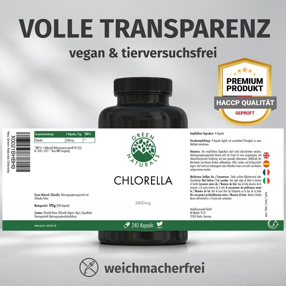 Schwarzer Behälter mit Etikett. Angaben: Vegan, tierversuchsfrei, Premium Produkt, HACCP Qualität.
