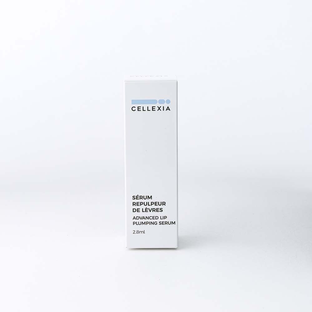Weiße Verpackung mit Cellexia-Logo und Produktbezeichnung: Sérum Repulpeur de Lèvres, Advanced Lip Plumping Serum, 2.8ml.