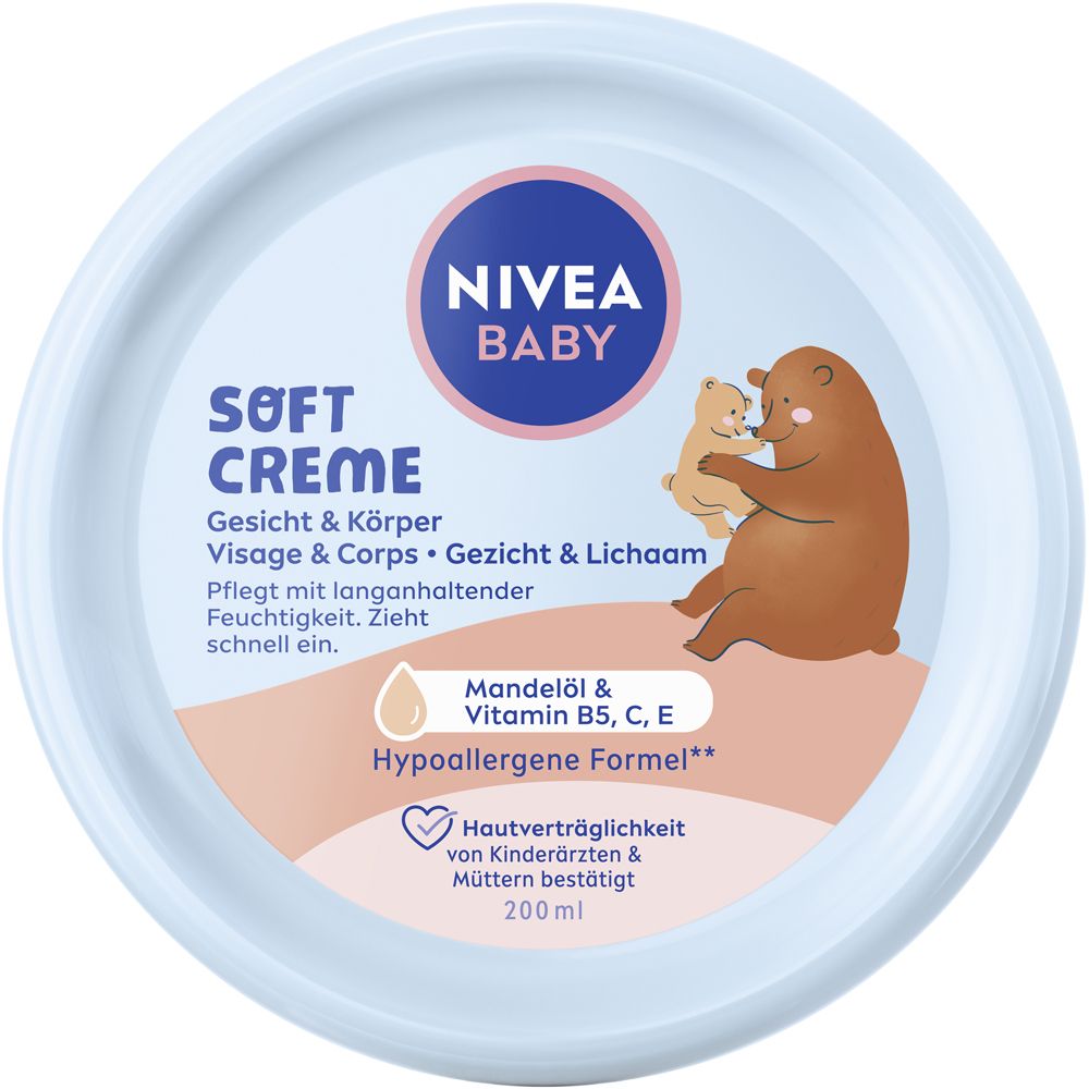 NIVEA BABY Soft Creme Tiegel mit Bärenmotiv. Für Gesicht & Körper.