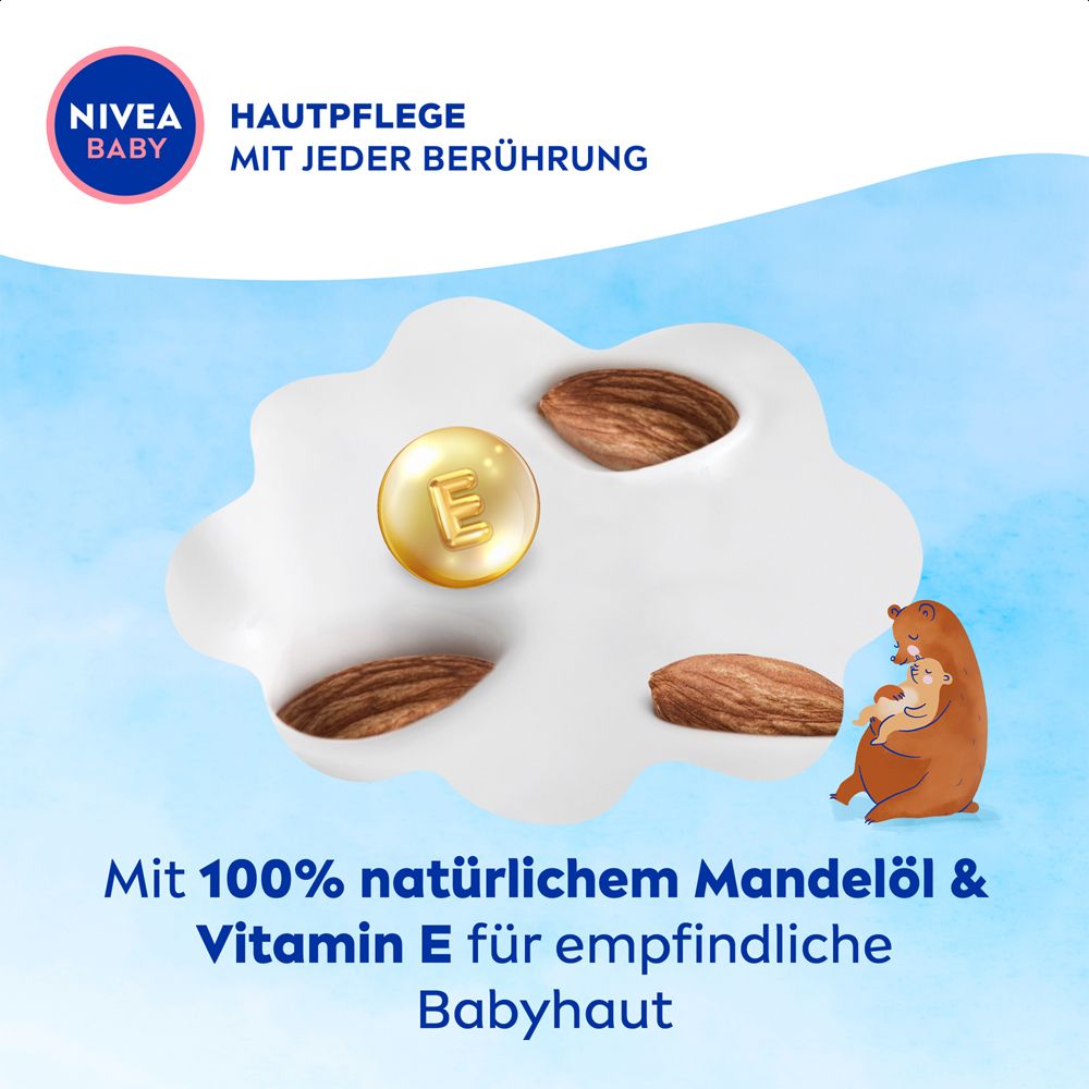 NIVEA BABY Hautpflege: Mandelöl & Vitamin E für empfindliche Babyhaut. Mit Bärenmotiv.