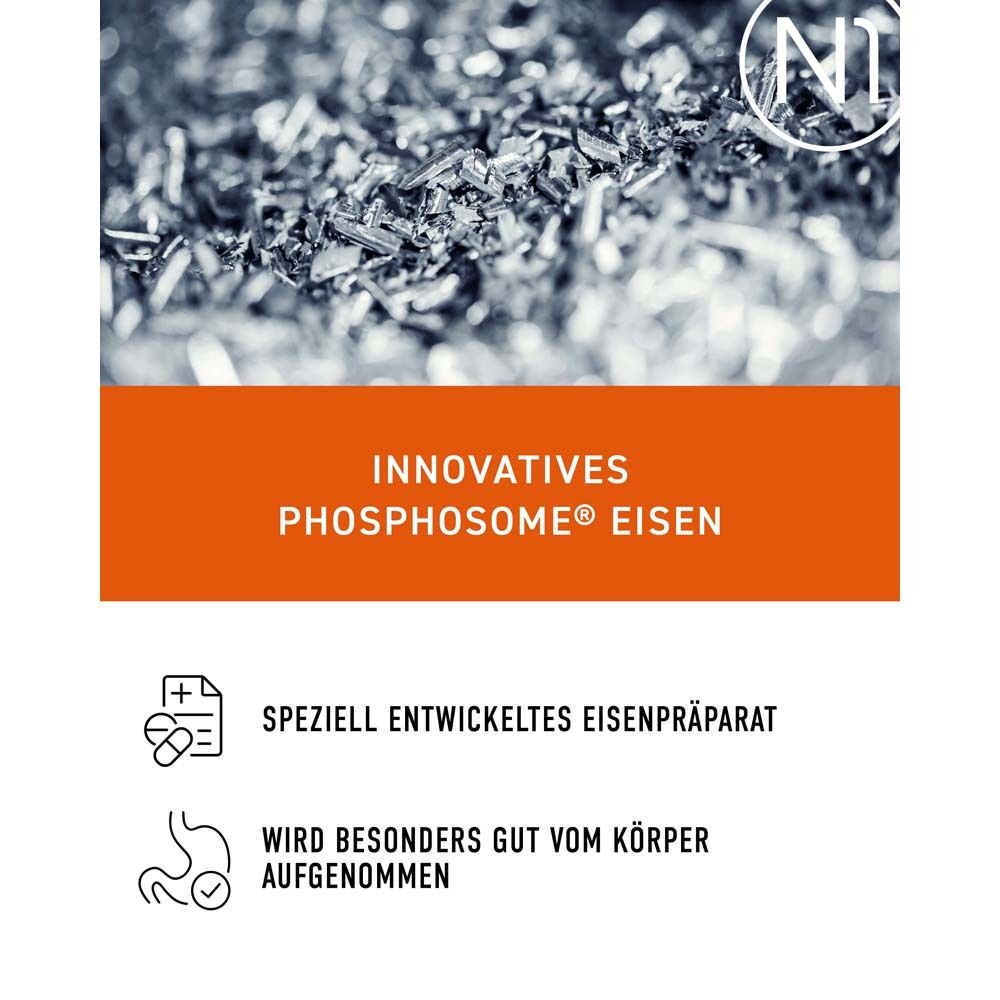 Infografik: Innovatives Phosphosom® Eisen. Speziell entwickeltes Eisenpräparat. Gut vom Körper aufgenommen.