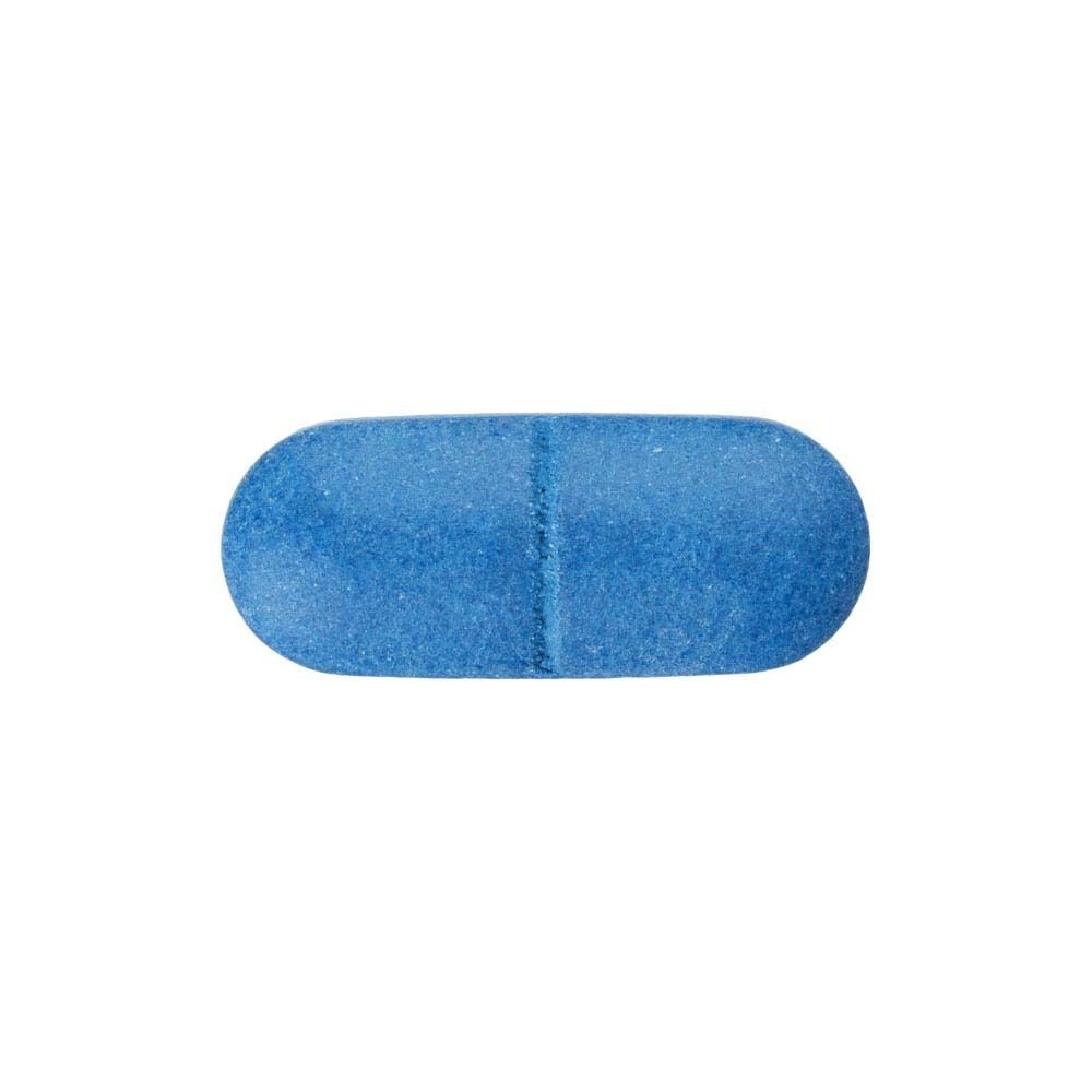 Blaue, ovale Tablette. Eine mittige Linie teilt die Tablette.