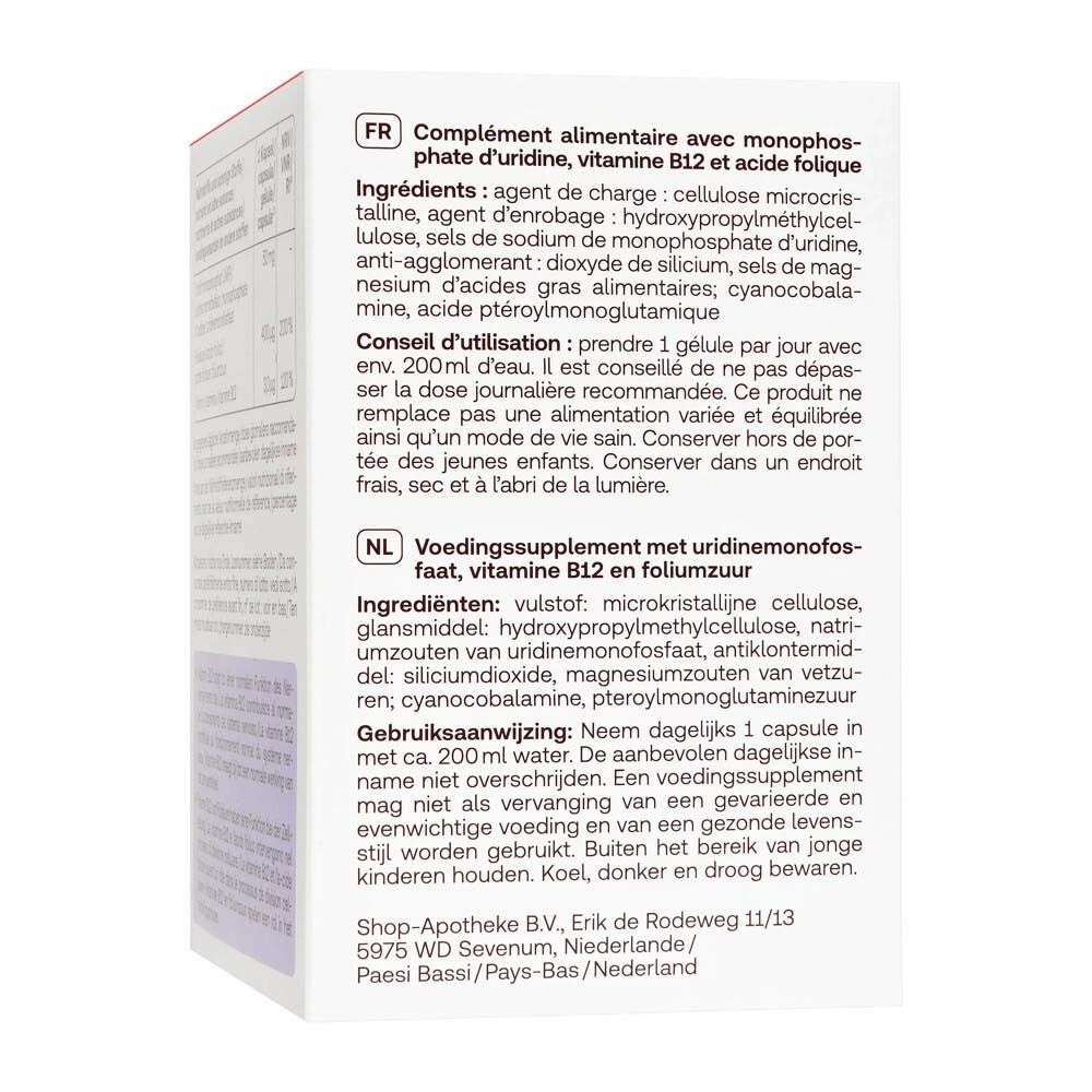 Rückseite der Redcare Vita UMP Forte Packung. Enthält Informationen auf Französisch und Niederländisch.