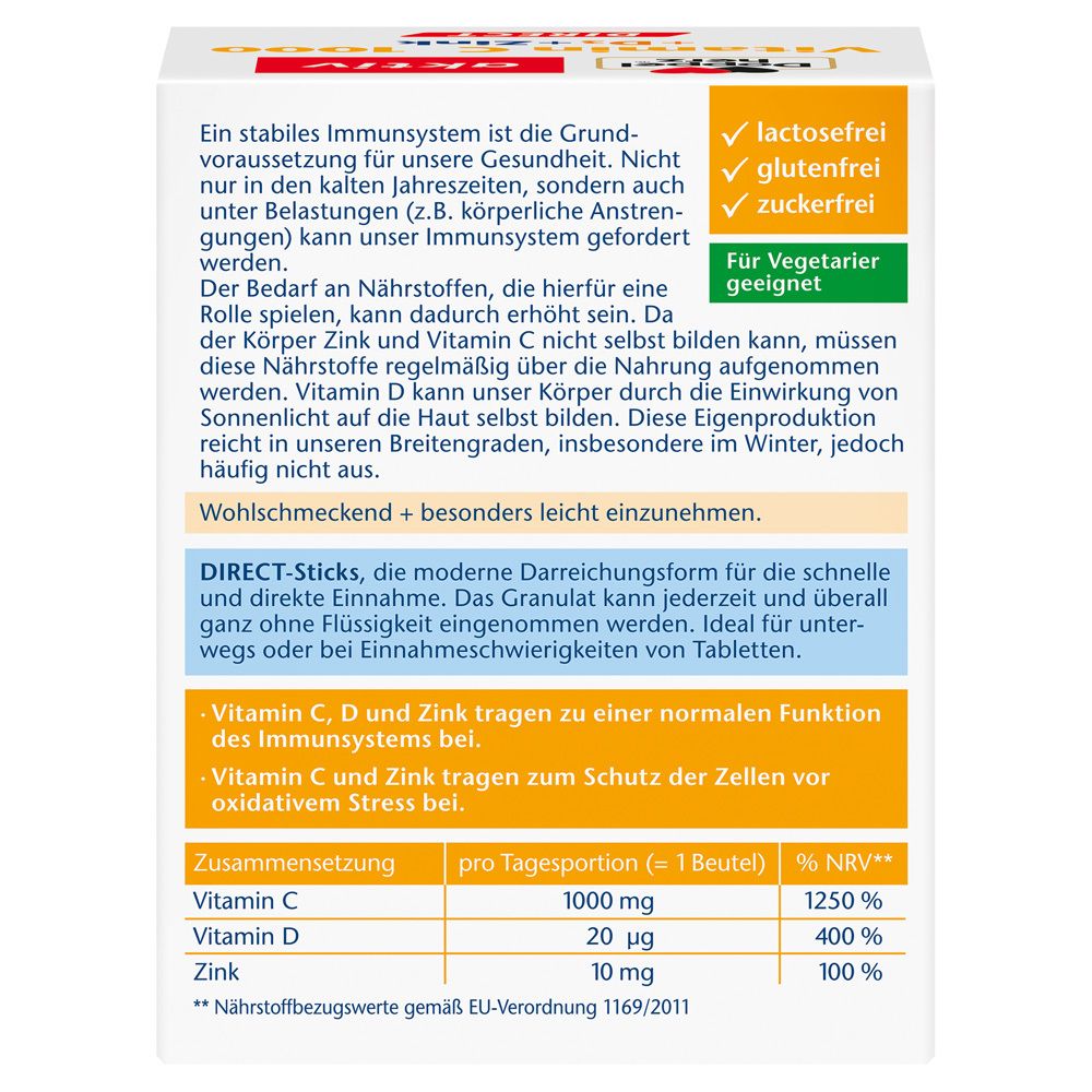 Rückseite der Verpackung. Informationen zu Inhaltsstoffen, Nährwerten und Anwendung. Frei von Laktose, Gluten und Zucker.