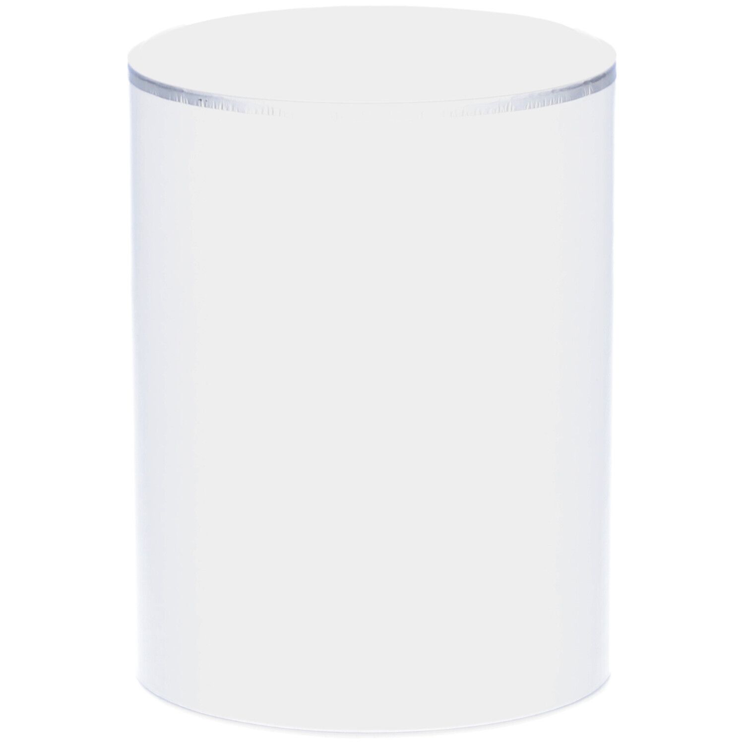 Weißer Zylinderbehälter mit silbernem Deckel.