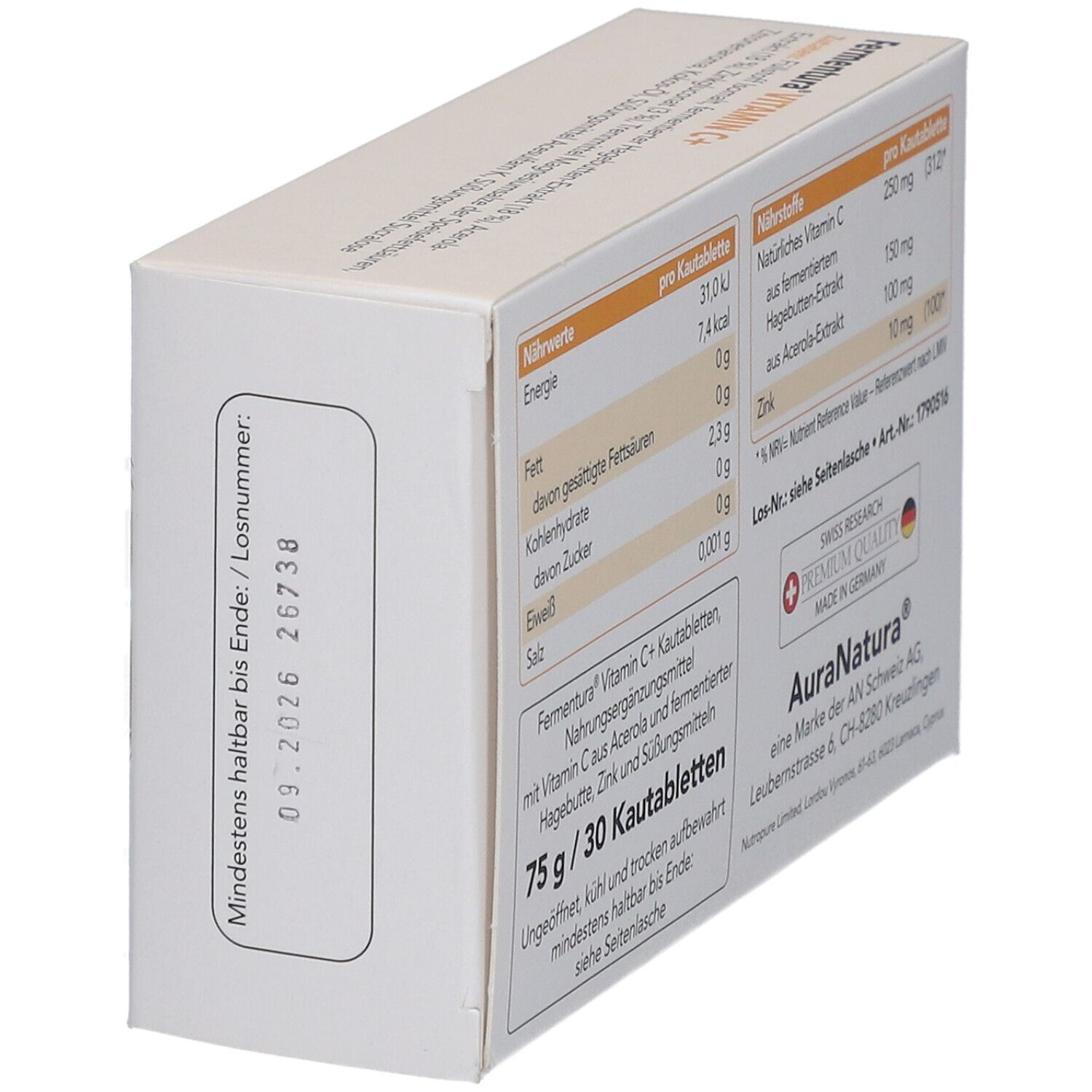 AuraNatura Fermentura Vitamin C+ Kautabletten mit Hagebutte, Acerola & Zink