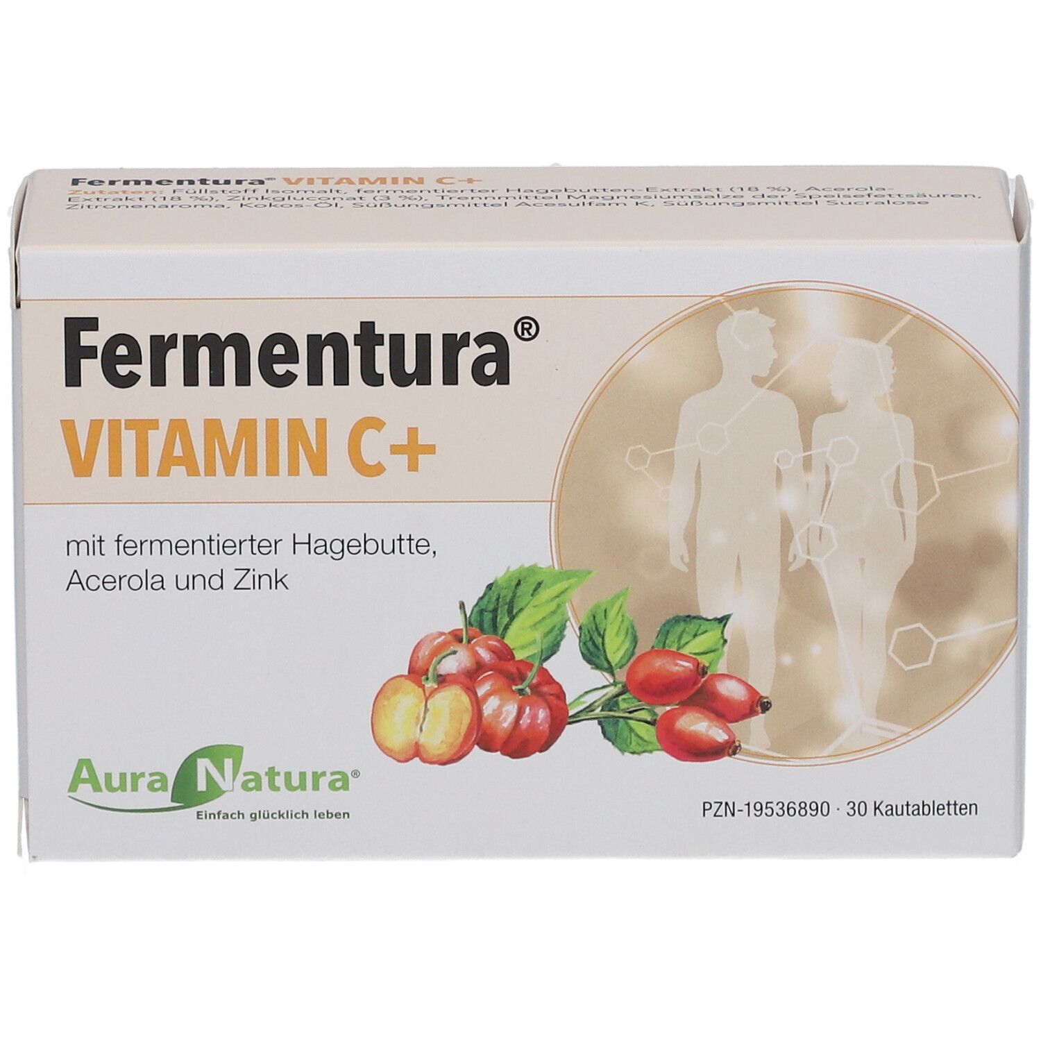 AuraNatura Fermentura Vitamin C+ Kautabletten mit Hagebutte, Acerola & Zink
