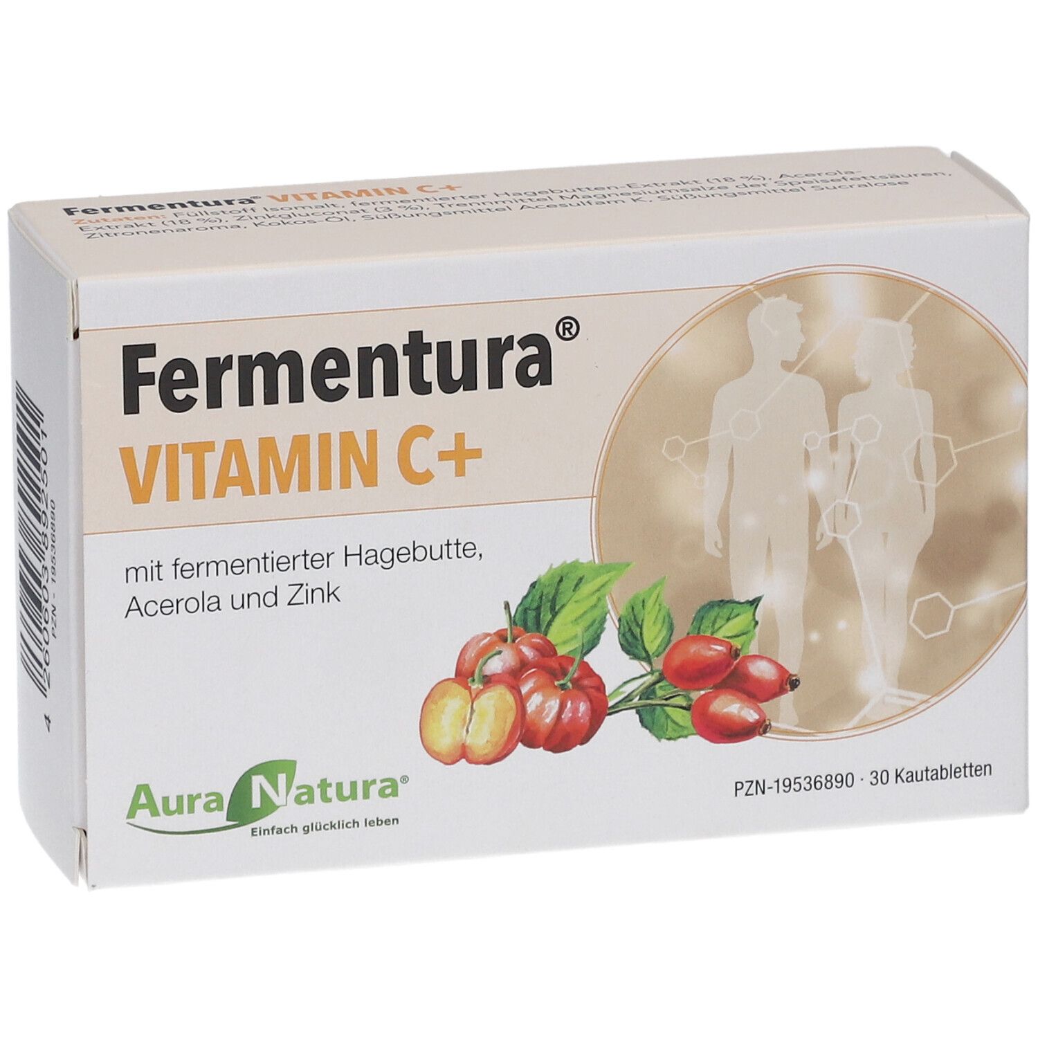 AuraNatura Fermentura Vitamin C+ Kautabletten mit Hagebutte, Acerola & Zink