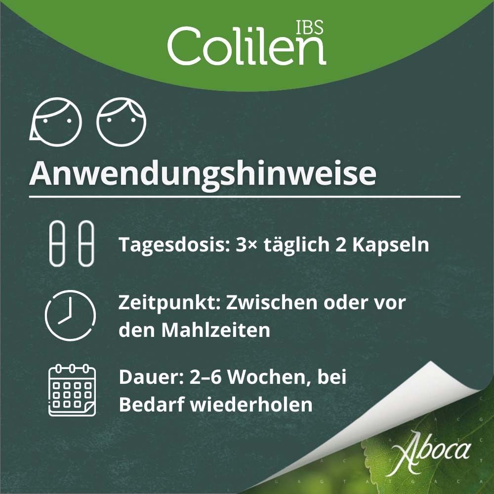 Anwendungshinweise. Tagesdosis: 3x täglich 2 Kapseln. Einnahme zwischen oder vor den Mahlzeiten. Dauer: 2-6 Wochen.