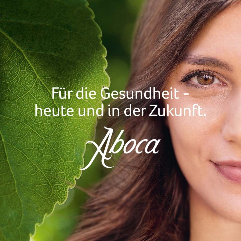 Porträt einer Frau. Text: Für die Gesundheit - heute und in der Zukunft. Aboca-Logo.