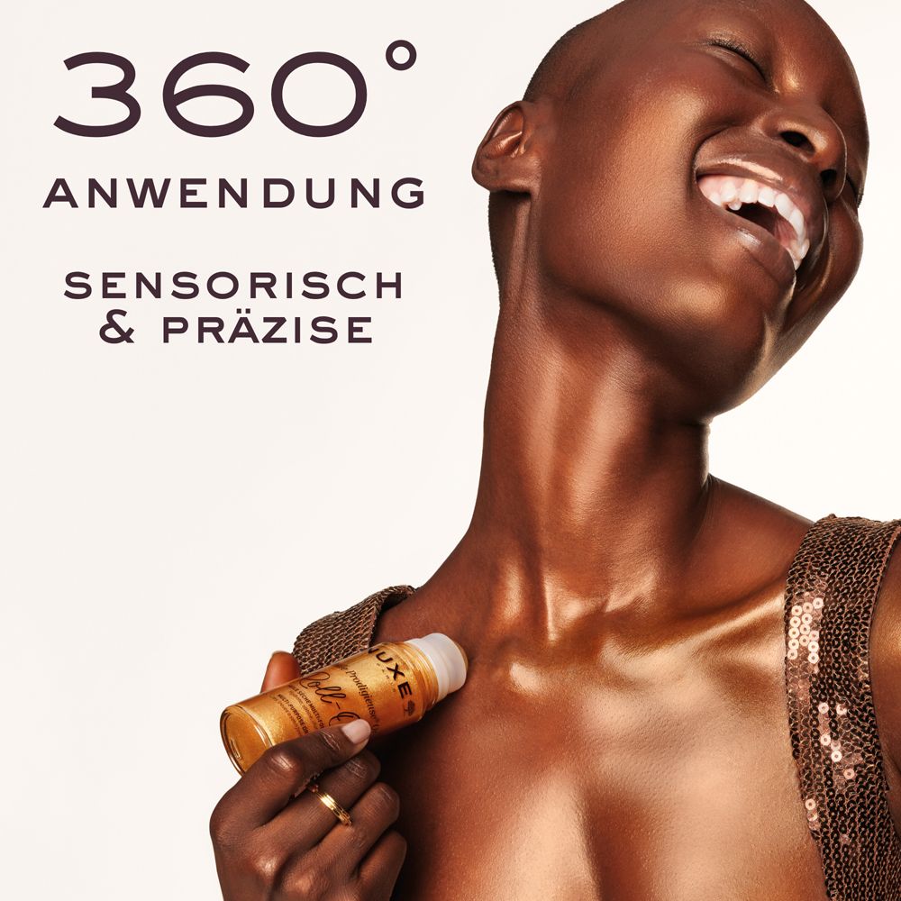 Frau trägt Roll-on auf. Text: 360° Anwendung, sensorisch & präzise.