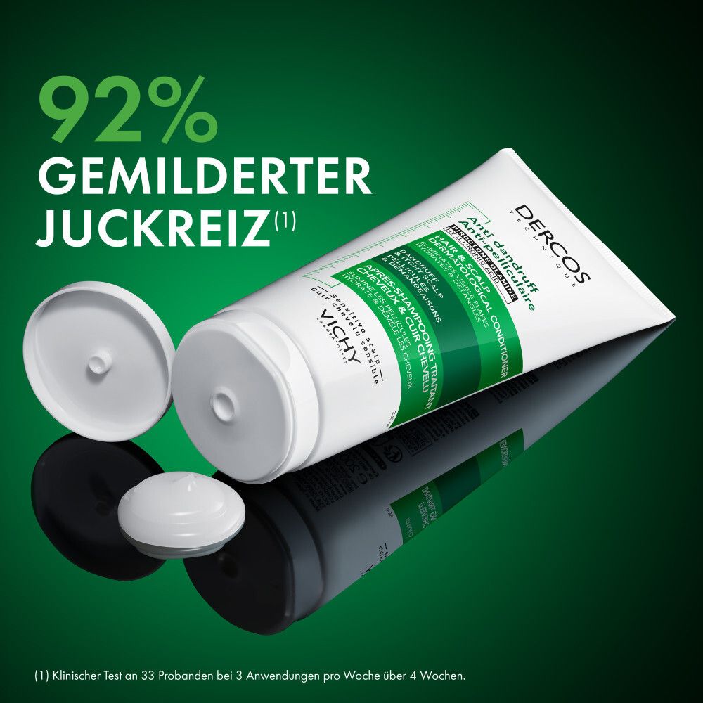 Tube Dercos Anti-Schuppen Conditioner. Text: 92% gemilderter Juckreiz.