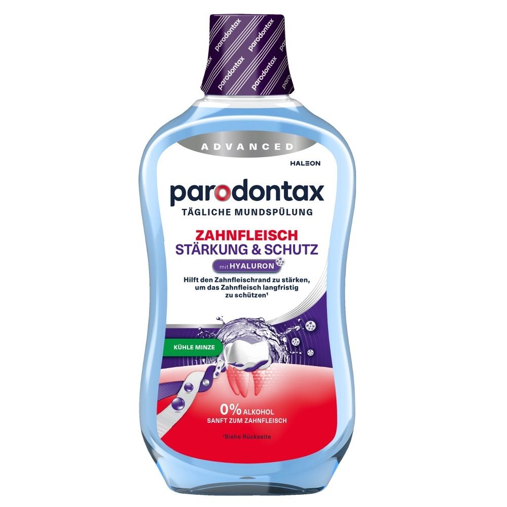 Parodontax Tägliche Mundspülung Zahnfleisch Stärkung & Schutz mit Hyaluron. Kühl Minze, 0% Alkohol.