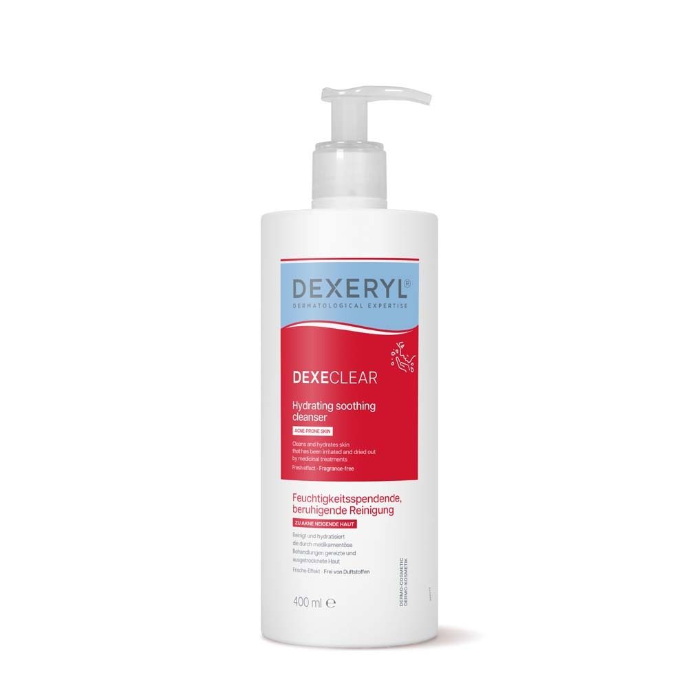 Weiße Flasche mit Pumpverschluss. Roter Aufkleber mit Produktinformationen. 400ml.