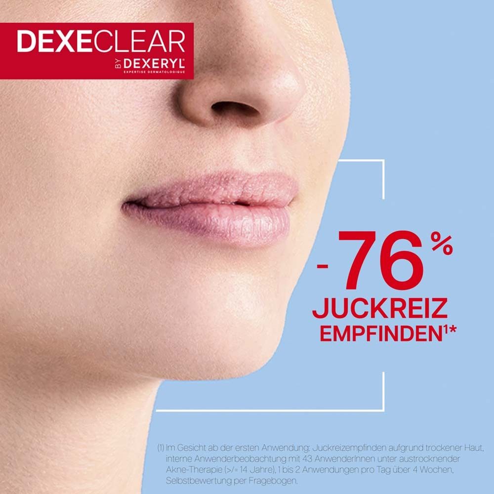 Nahaufnahme von Gesicht. Text: -76% Juckreiz empfinden.