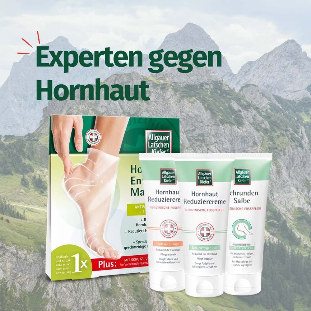 Produkt-Set mit Tuben und Verpackung. Text: Experten gegen Hornhaut.