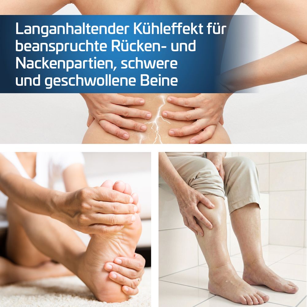 Anwendungsbereiche Restaxil Gel: Langanhaltender Kühleffekt für Rücken, Nacken, Beine.