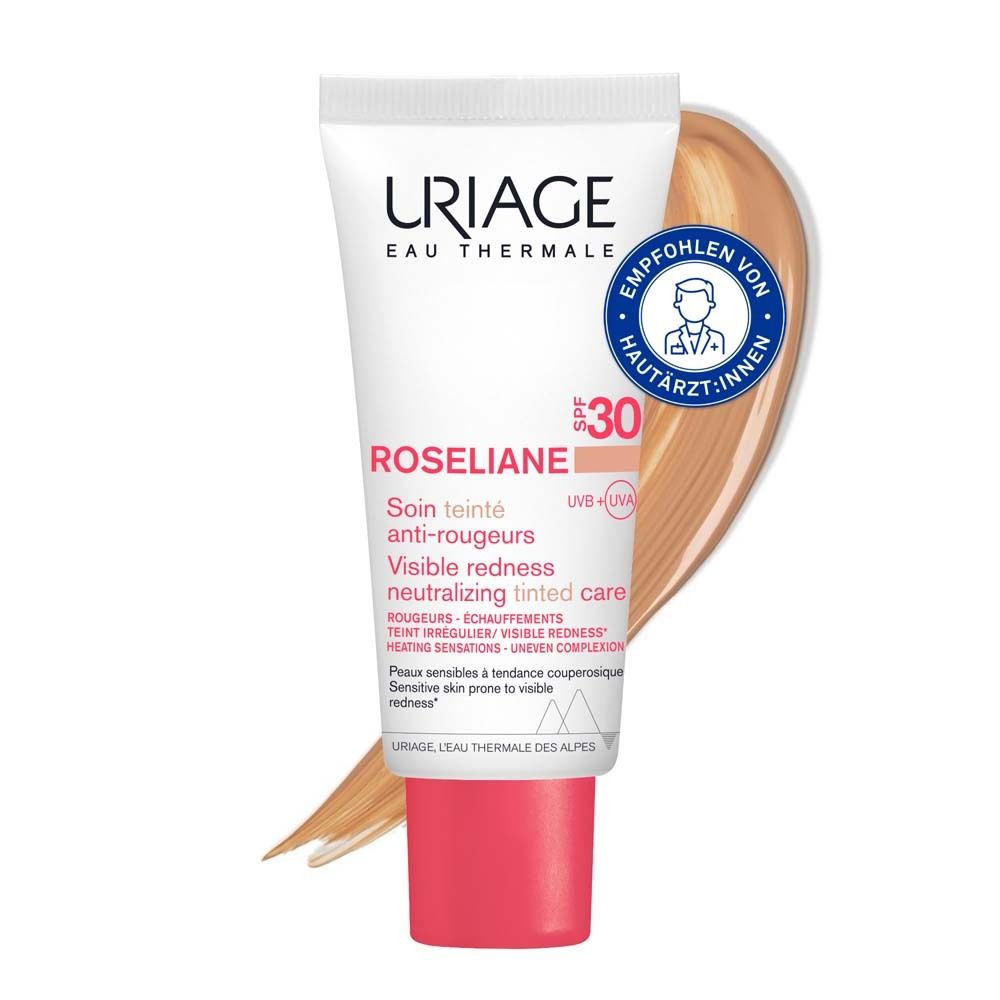 Uriage Roséliane CC Creme SPF30 Tube. Mit SPF30, getönter Pflege gegen Rötungen. Empfohlen von Hautärzt:innen.
