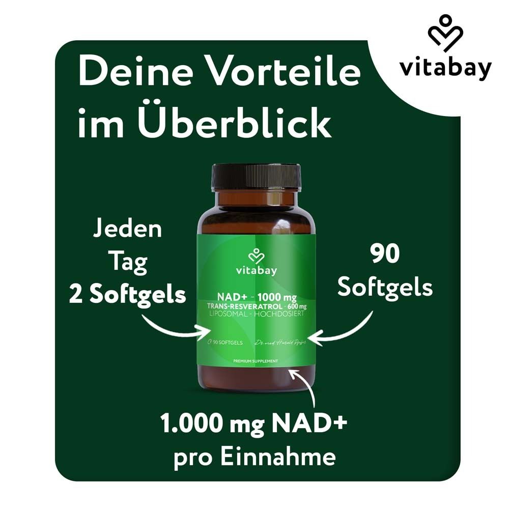 Mehrere Flaschen und Produkte. Text: Entdecke unser Produktsortiment. Logo: Vitabay.