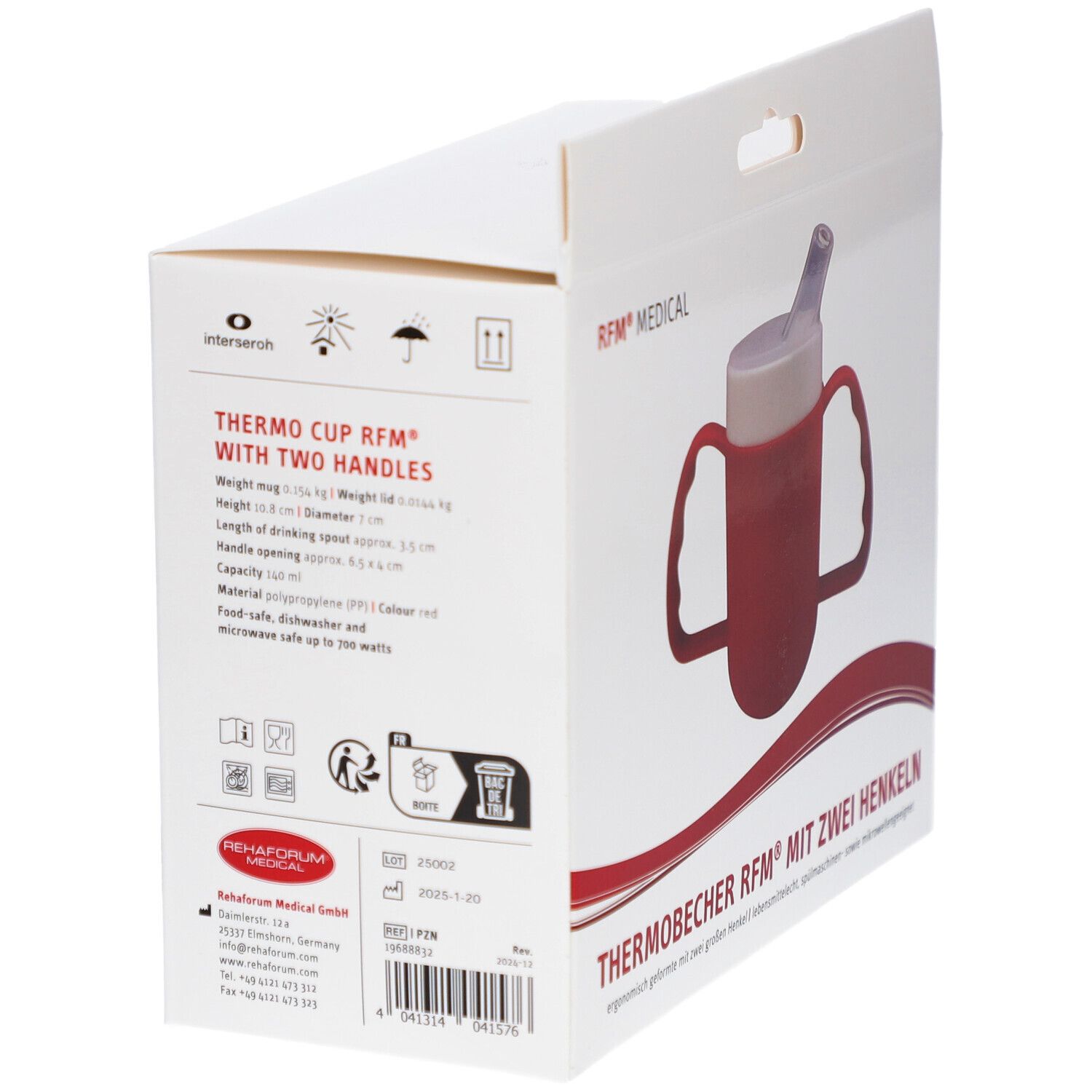 RFM® Thermobecher mit zwei Henkeln, lebensmittelecht, 140 ml, rot