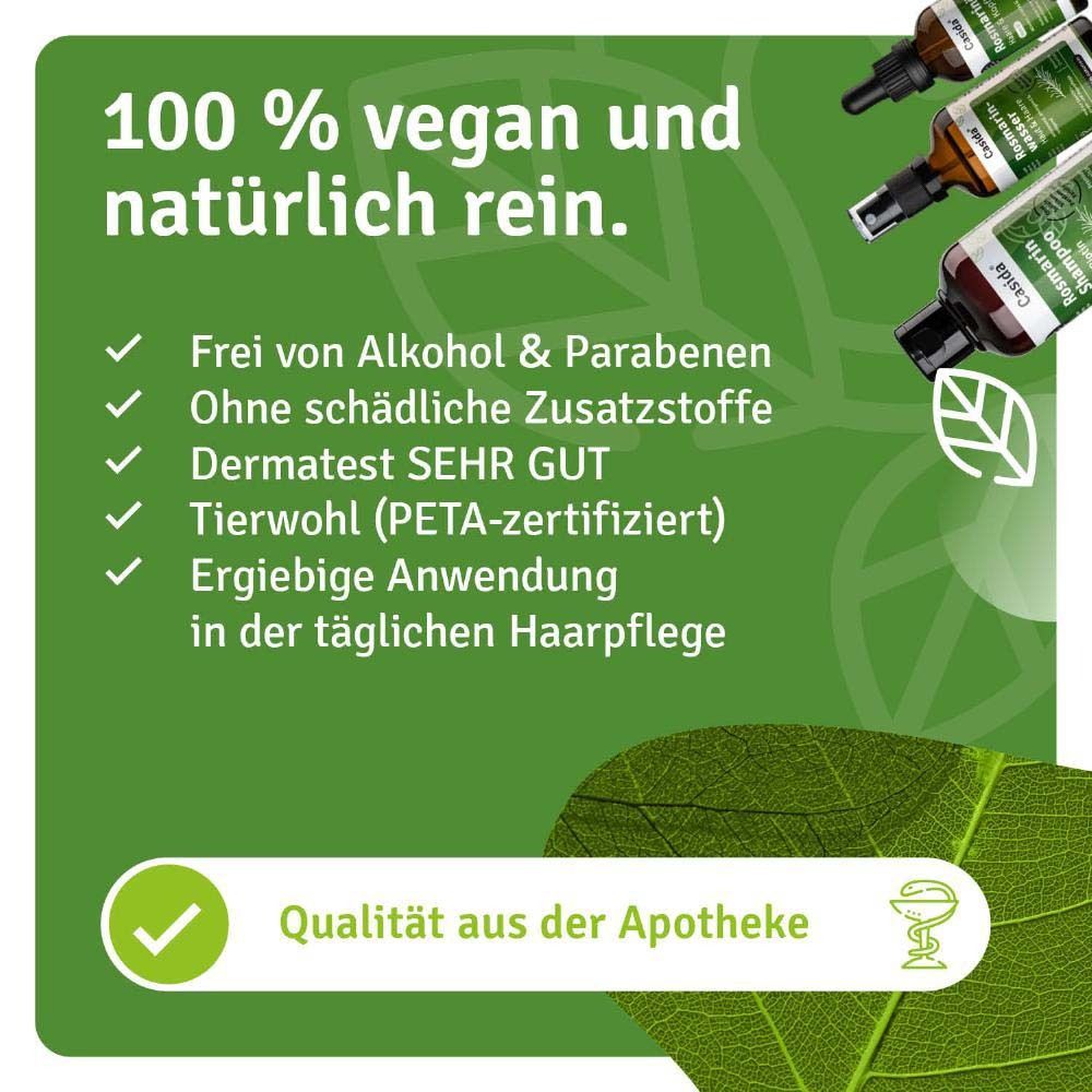 Text: 100 % vegan und natürlich rein. Frei von Alkohol & Parabenen, ohne schädliche Zusätze, dermatologisch SEHR GUT, Tierwohl (PETA-zertifiziert).