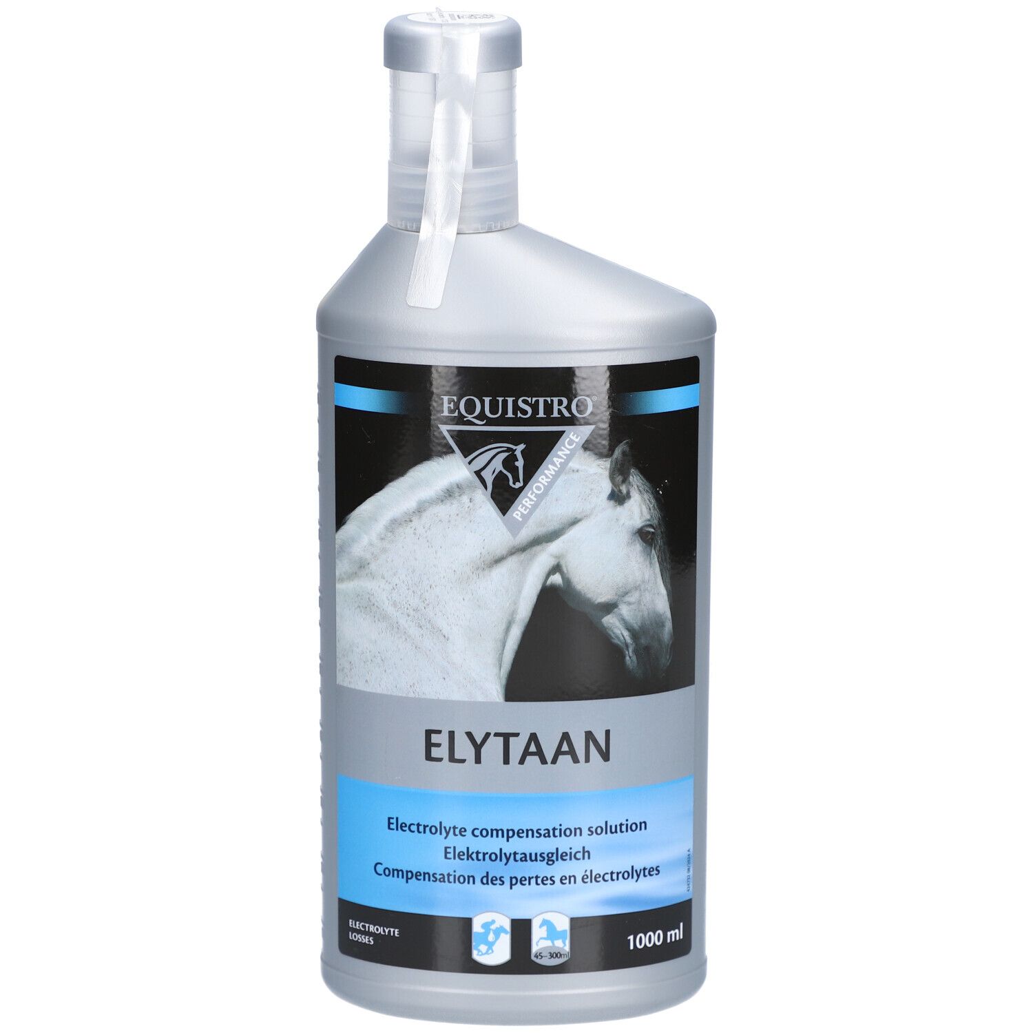 Flasche EQUISTRO Elytaan mit Pferdeabbildung. Elektrolytlösung. 1000 ml.