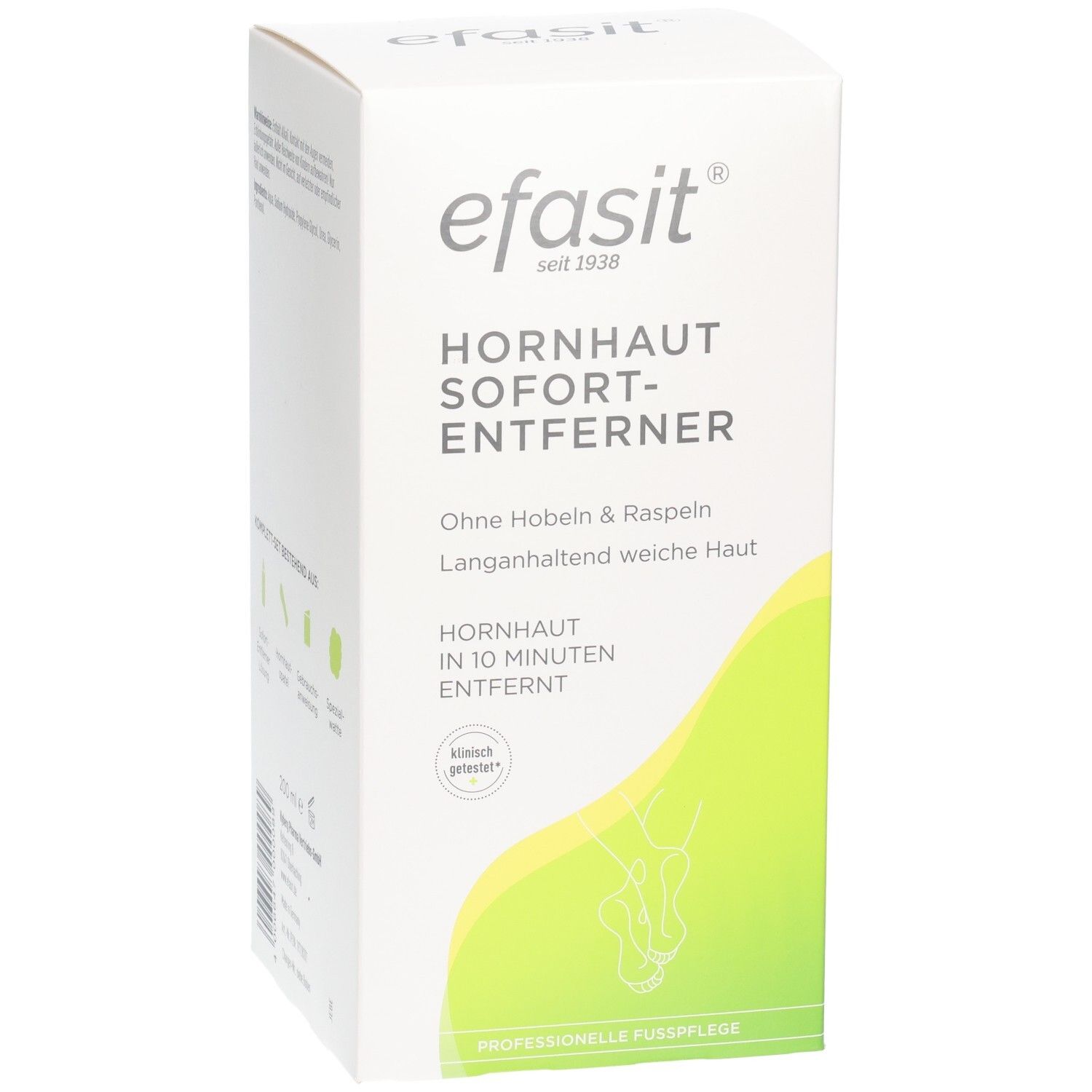 Efasit Hornhaut Sofort-Entferner Karton. Beschriftung: 'HORNHAUT IN 10 MINUTEN ENTFERNT'.