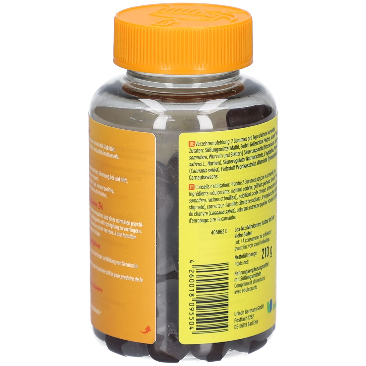 Rückseite der Flasche. Enthält Informationen zu Inhaltsstoffen, Nährwertangaben und Hersteller. Gewicht: 200 g.