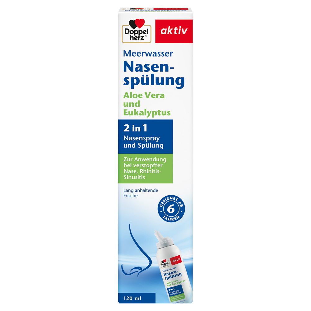 Verpackung der Nasenspülung mit Aloe Vera und Eukalyptus, 120 ml.