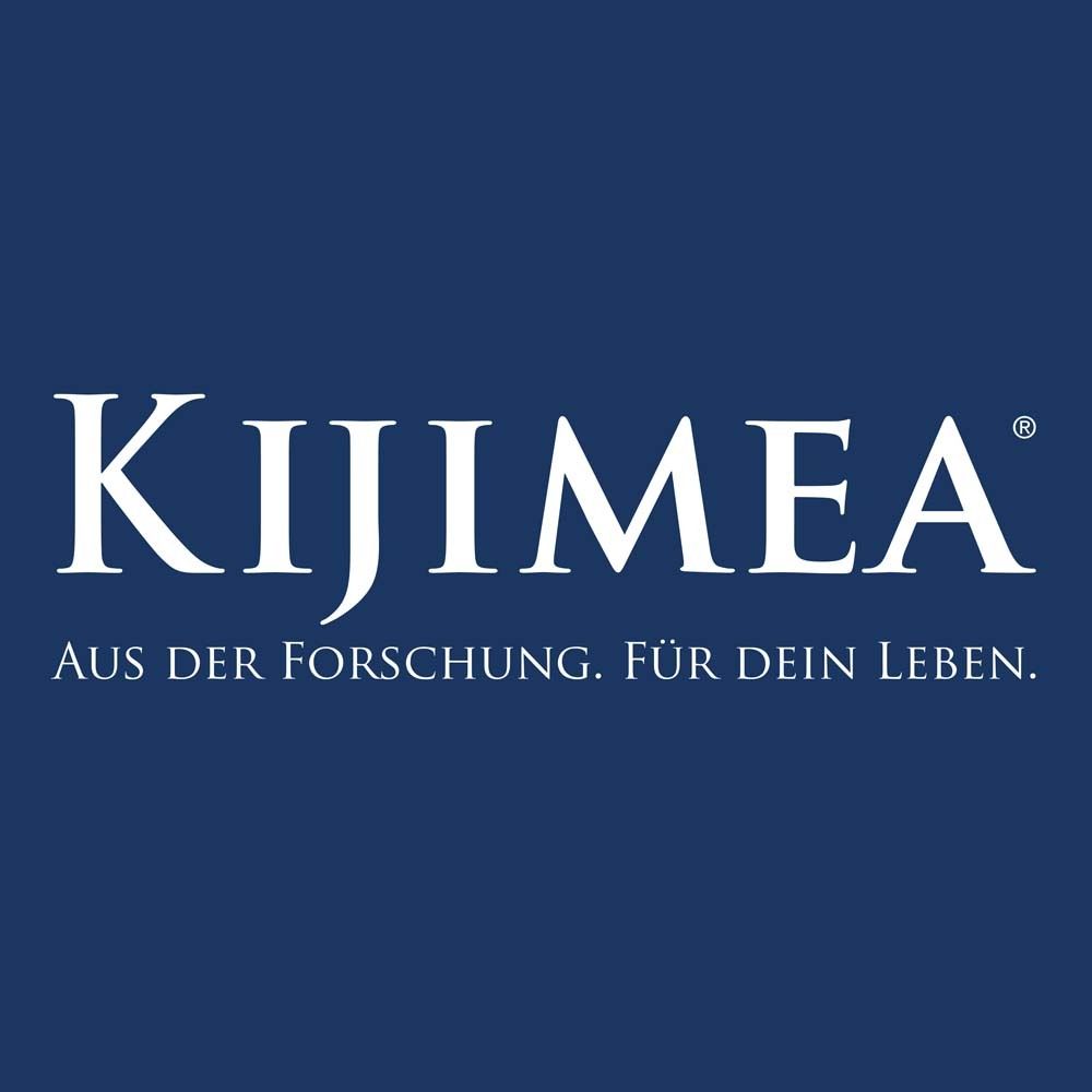 Blauer Hintergrund mit weißem KIJIMEA-Logo und Text: 'AUS DER FORSCHUNG. FÜR DEIN LEBEN.'