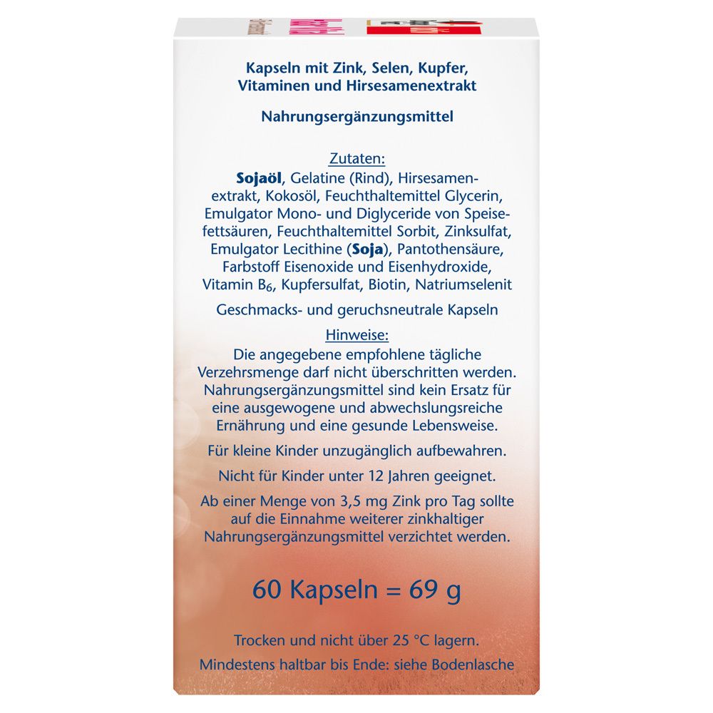 Seitenansicht der Packung Doppelherz Haar Vital mit Zutatenliste und Hinweisen.