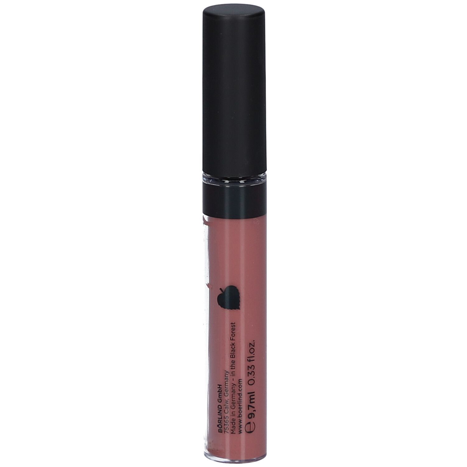 Lipgloss mit schwarzem Deckel. Farbe: Nude. Aufschrift: ANNEMARIE BÖRLIND. Mit Herz-Logo.