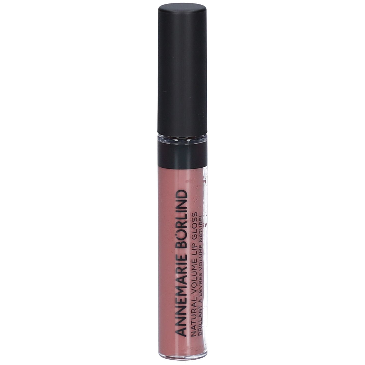 Lipgloss mit schwarzem Deckel. Farbe: Nude. Aufschrift: ANNEMARIE BÖRLIND. Volumen-Lipgloss.