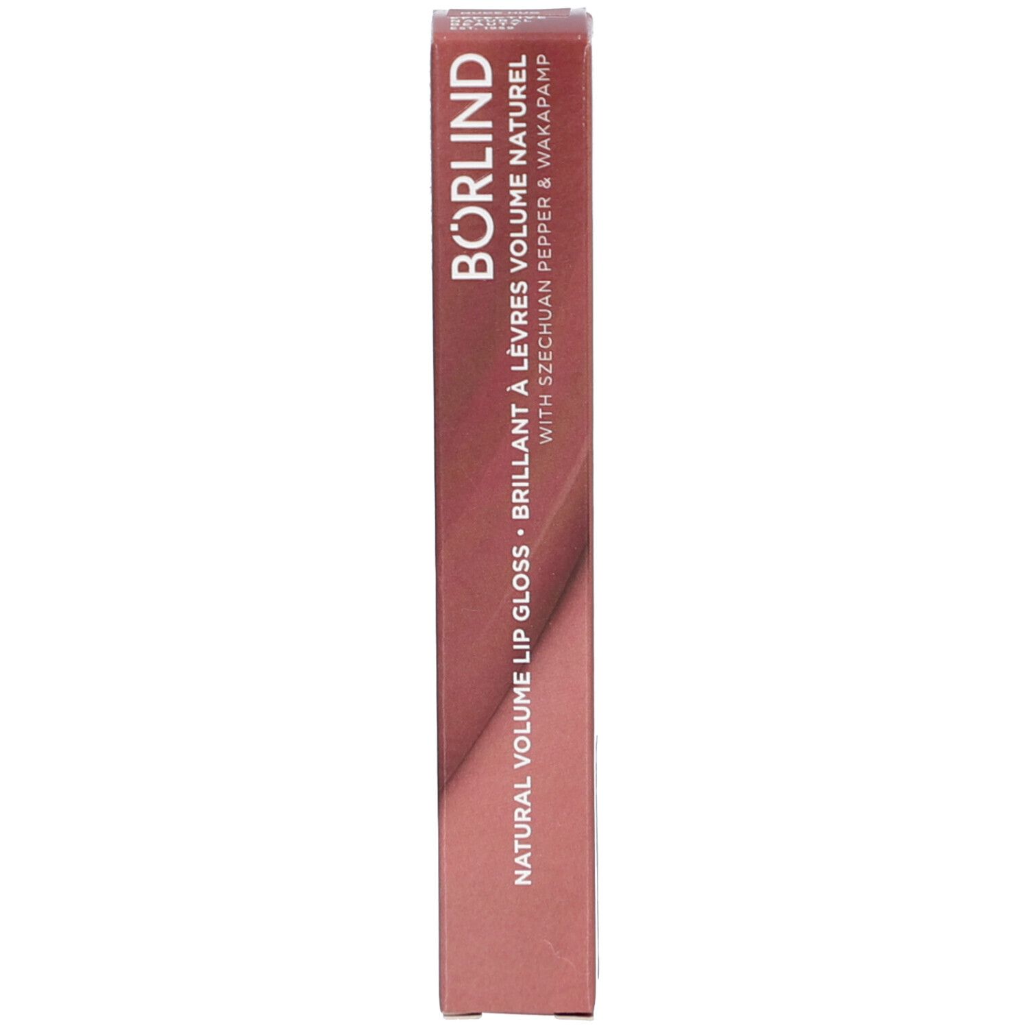 Verpackung für Lipgloss. Aufschrift: ANNEMARIE BÖRLIND. Volumen-Lipgloss. Farbe: Nude.
