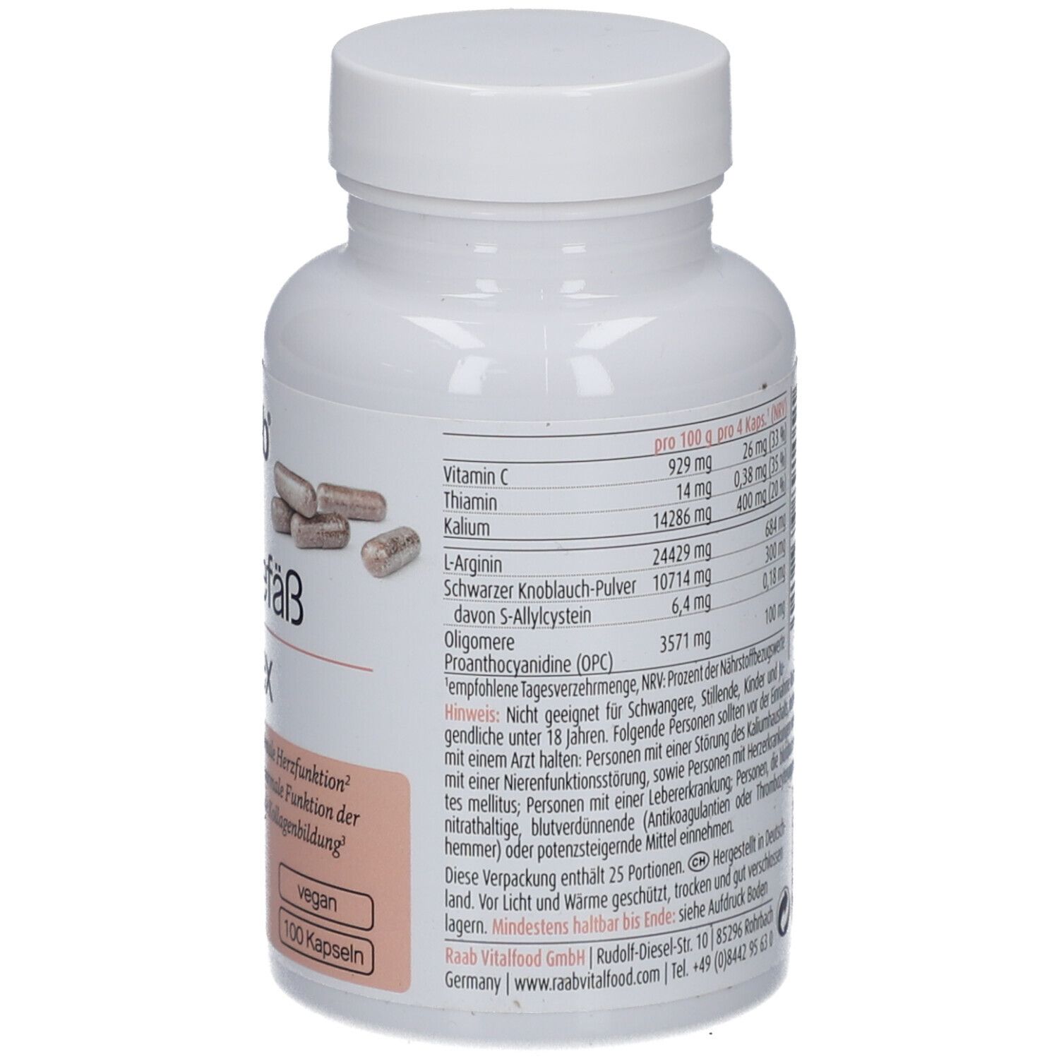 Rückseite der weißen Flasche. Text: Nährwertangaben, Inhaltsstoffe, Verzehrempfehlung. Glutenfrei, laktosefrei.