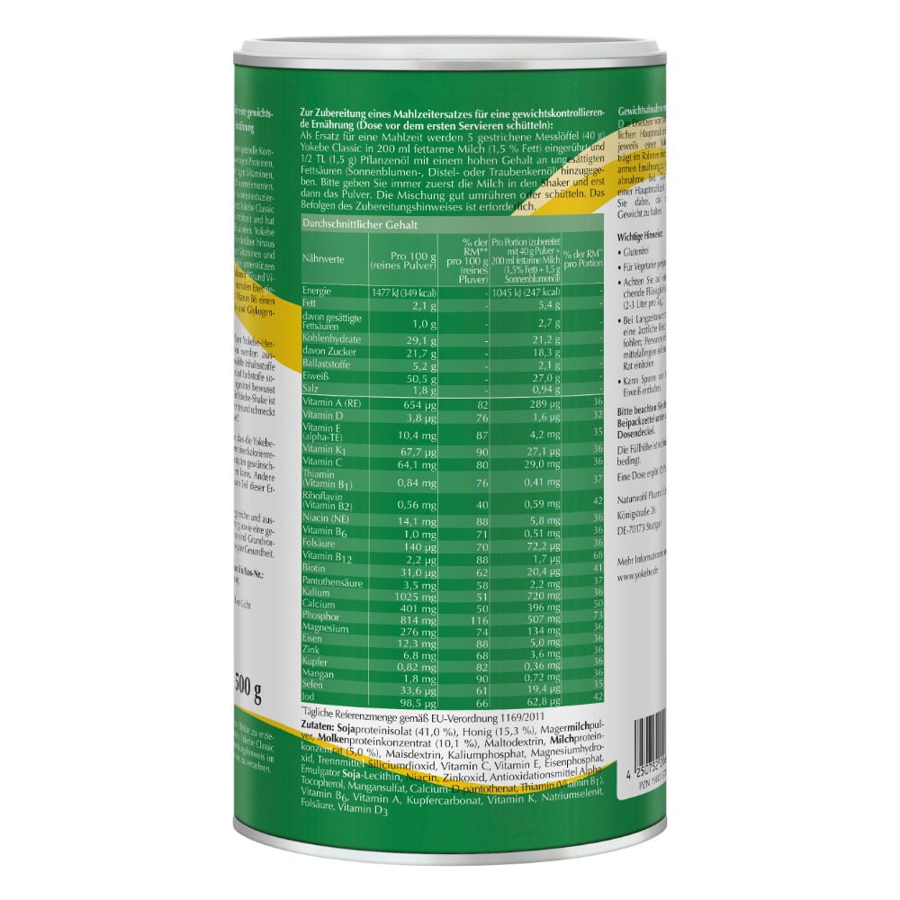 Dose mit Nährwerttabelle. Text: Nährwerte pro 100g und pro Portion. Zutatenliste.