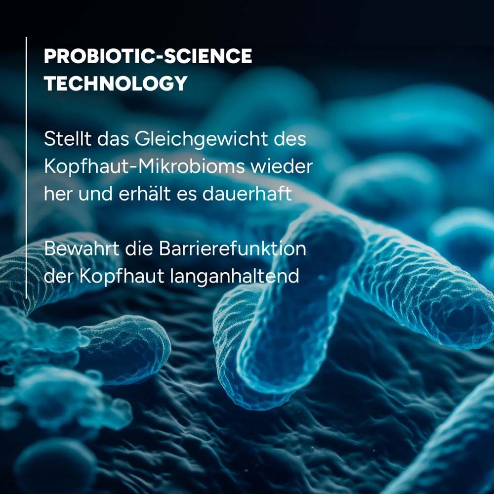 Mikroorganismen. Text: Stellt das Gleichgewicht des Kopfhaut-Mikrobioms wieder her und erhält es dauerhaft. Bewahrt die Barrierefunktion.