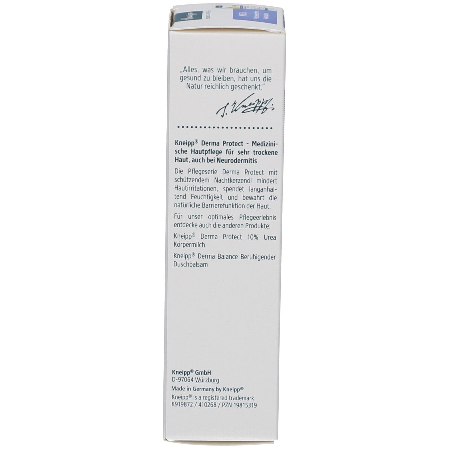 Rückseite der Kartonverpackung. Text: „Alles, was wir brauchen, um gesund zu bleiben, hat uns die Natur reichlich geschenkt.“